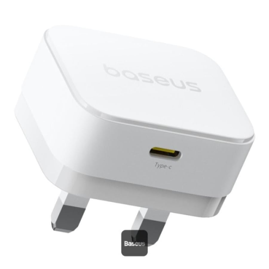 فيش جداري Baseus Palm 20W PD Type-C للشحن السريع - مع كيبل شاحن USB-C فائق السرعة  - أبيض - اسود