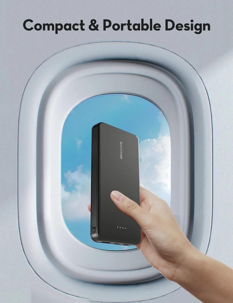 بطارية راف باور 10000 ملي امبير بمنفذ تايب سي ومنفذ مايكرو ومنفذ USB بقوة 15 واط