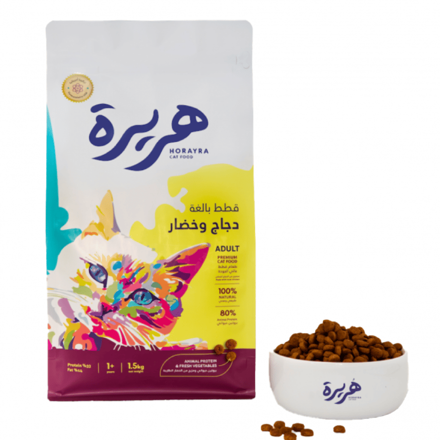 هريرة طعام جاف للقطط البالغة بالدجاج والخضار 1.5كيلو
