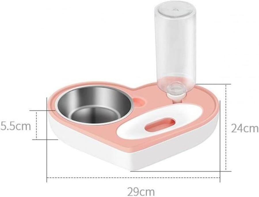 A heart-shaped food plate with a water drinker
