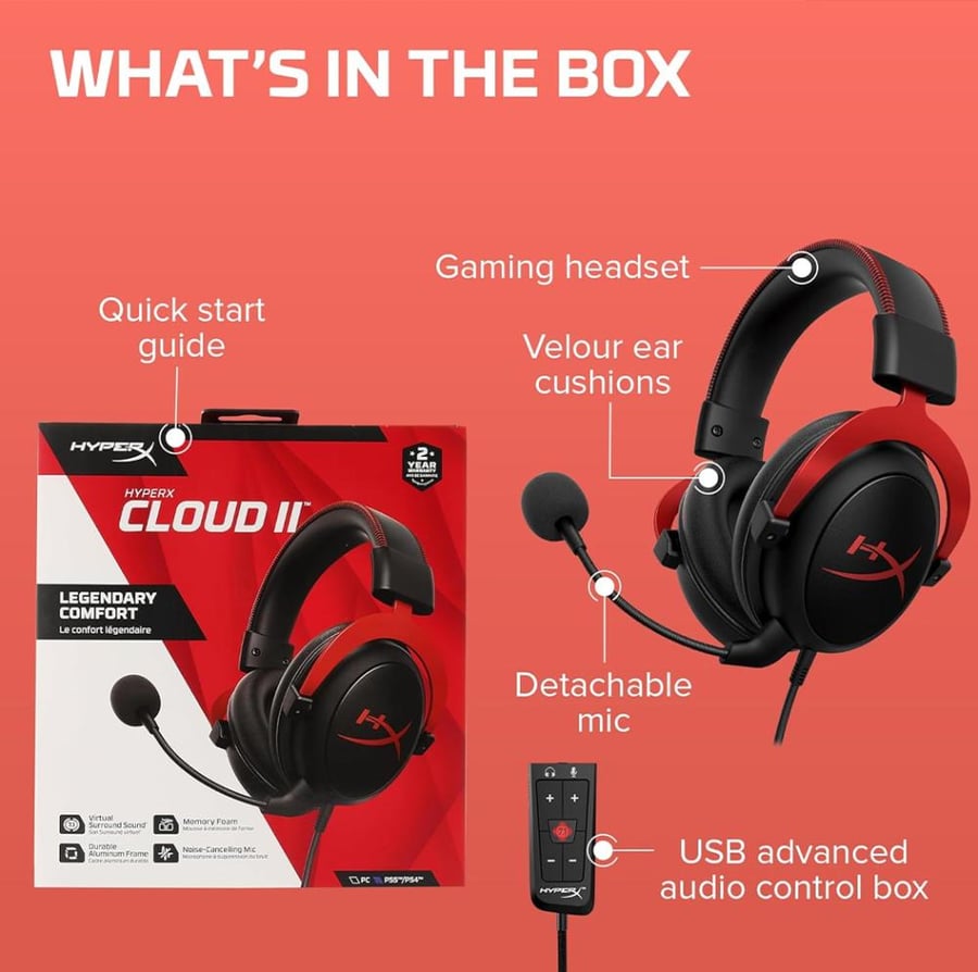 HyperX سماعات رأس سلكية للألعاب Cloud II جديدة تمامًا فوق الأذن لأجهزة PS4 وPS5 وXOne وXSeries وNSwitch وPC