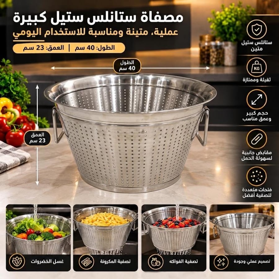 مصفى رز استيل عميق 40سم