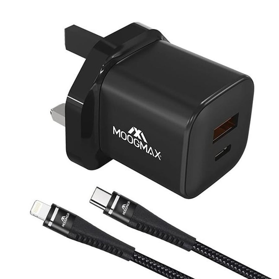 Wall outlet 38 watt with two charging ports and iPhone PD charger from Mowj Max
