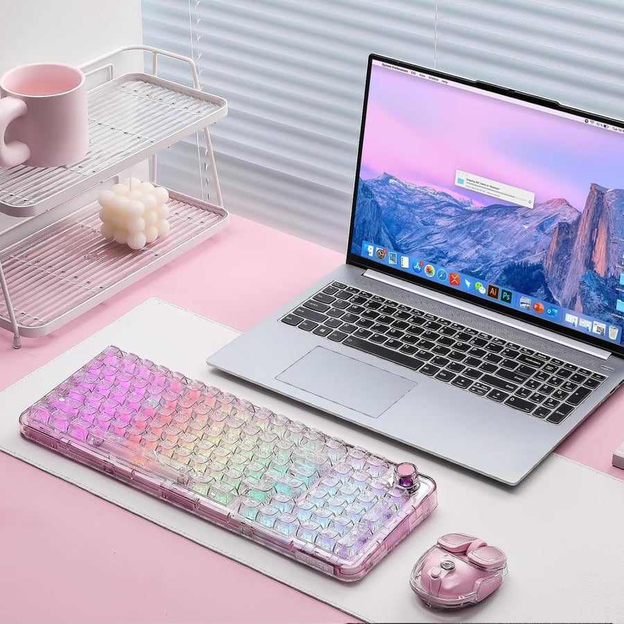 يونزيل كيبورد العاب لاسلكي ميكانيكي X98 مع مقبض، ثلاثي الاوضاع BT5.0/2.4Ghz/USB-C، مفتاح تشحيم مسبق،