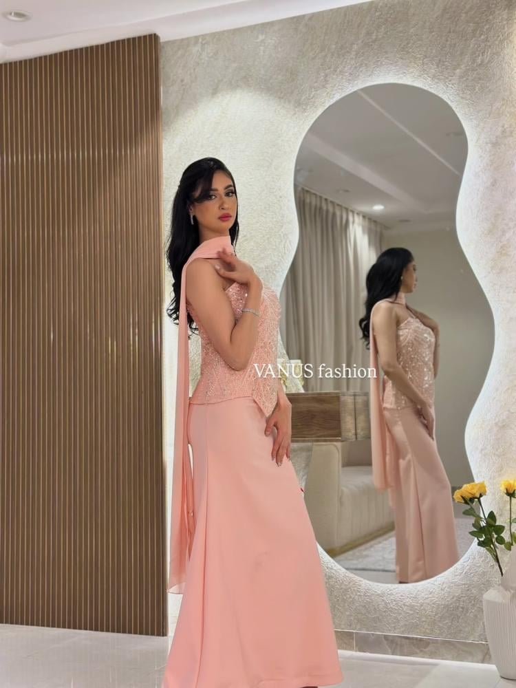 6776 -  فستان سهرة راقٍ بترتر لامع (3 الوان)