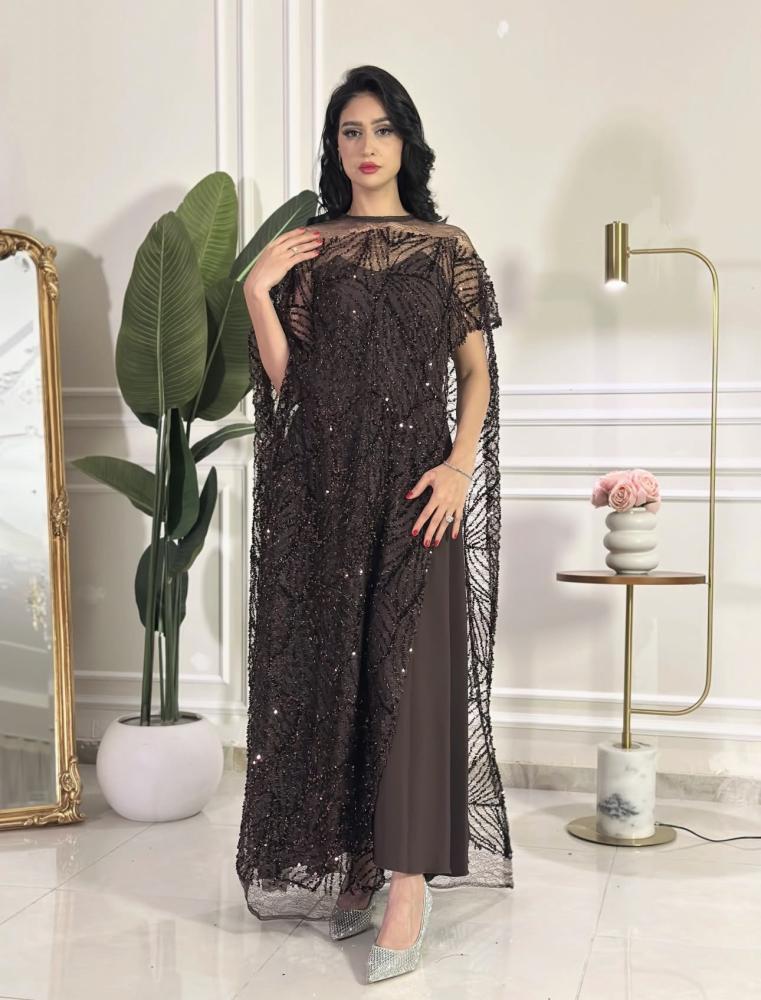 7456 -فستان سهرة ساتر ( لونين ) Dress