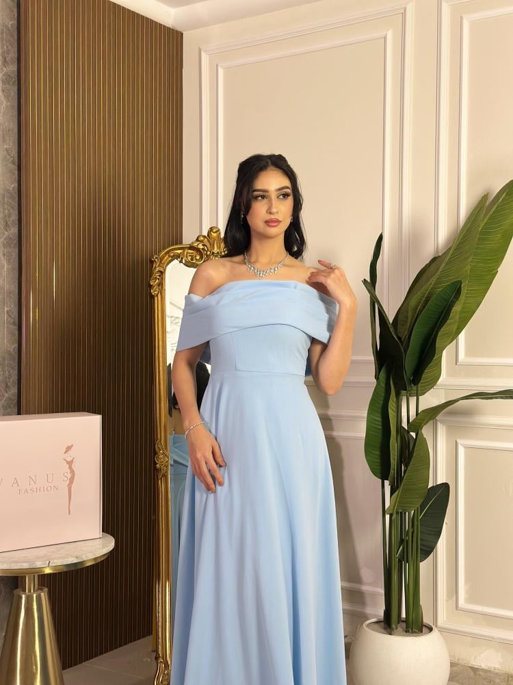 7495-فستان سهرة سماوي طويل أوف شولدر