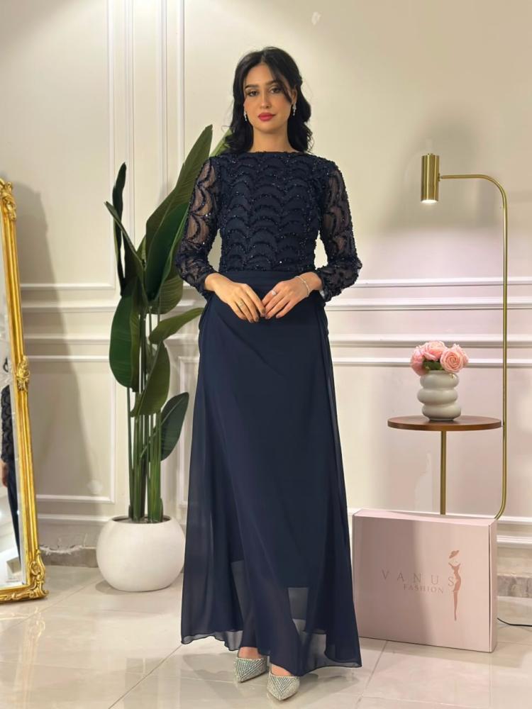 7502-فستان سهرة كحلي طويل