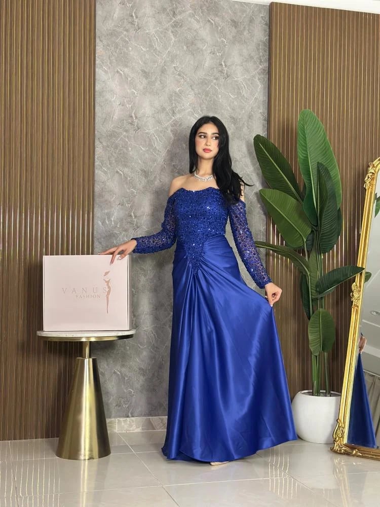 7408 -فستان سهرة باللون الأزرق الملكي dress