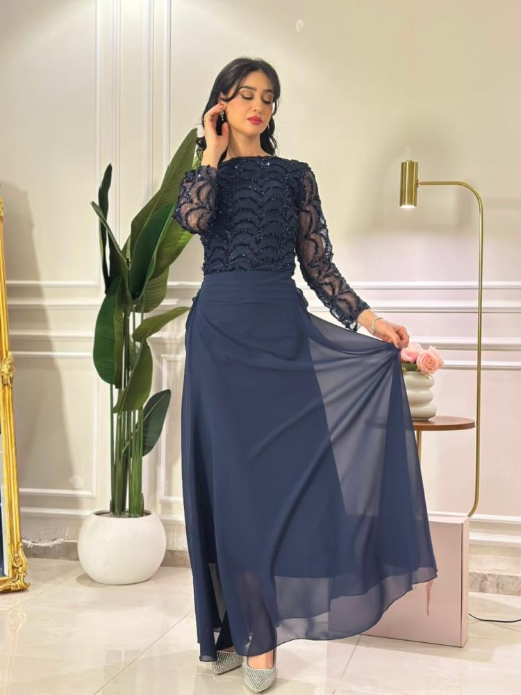 7502-فستان سهرة كحلي طويل