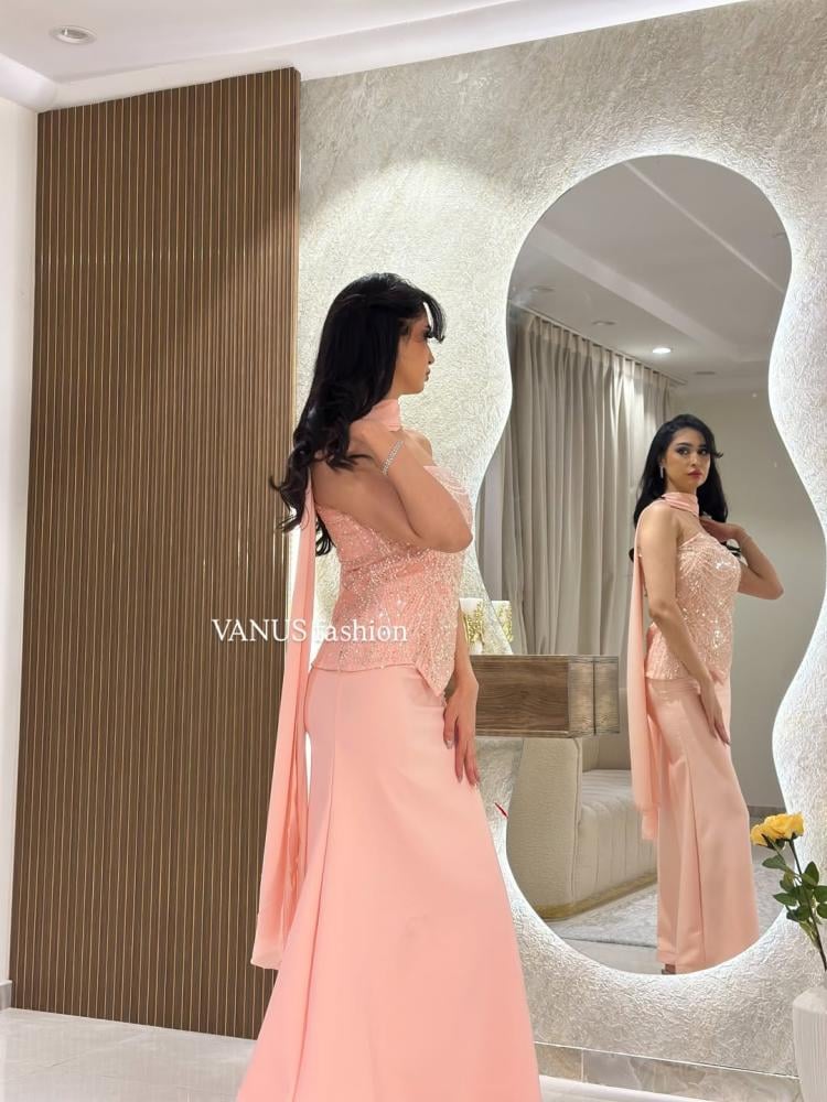 6776 -  فستان سهرة راقٍ بترتر لامع (3 الوان)