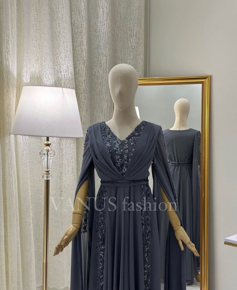 فستان سهرة طويل( 2 لونين) 3679