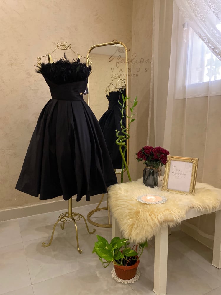 فستان سهرة ميدي  ريش 2085