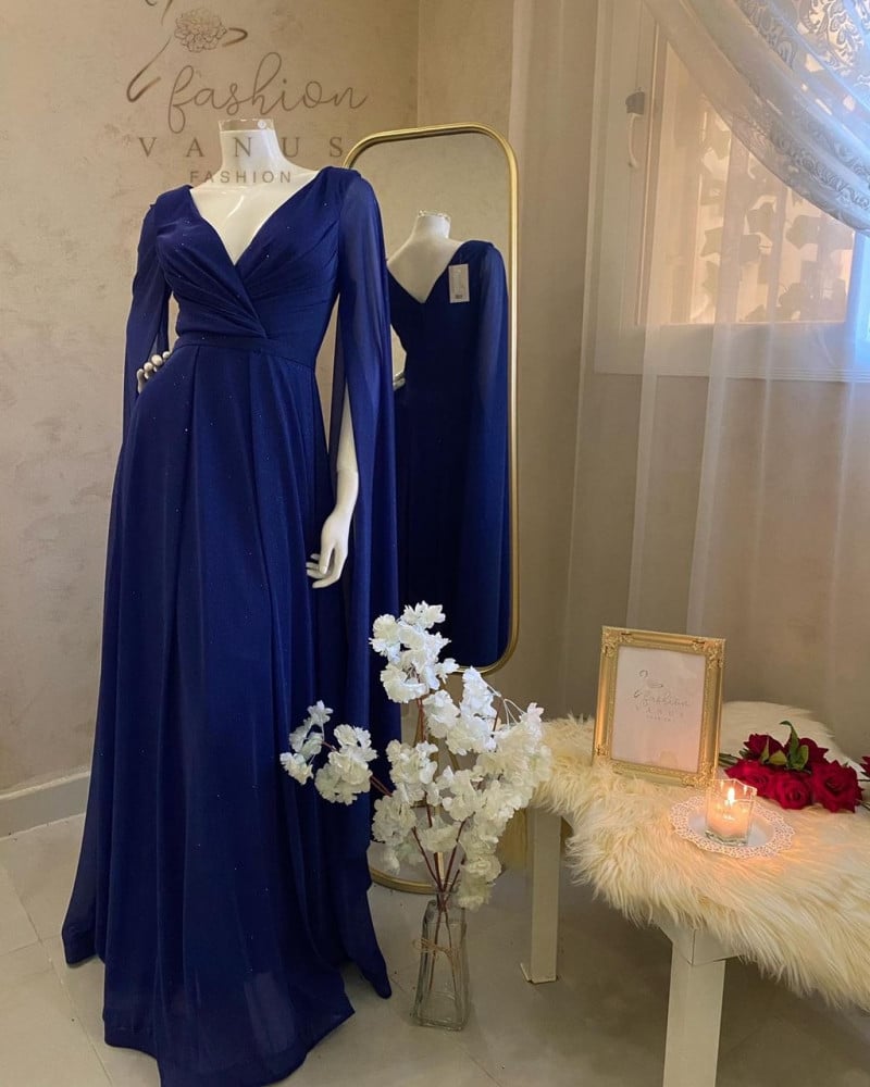 فستان سهرة طويل كحلي 3104