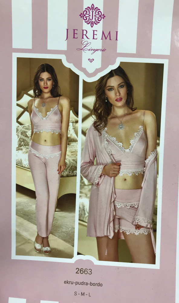Silk pajamas 3 pieces - Turkish - Model 2663