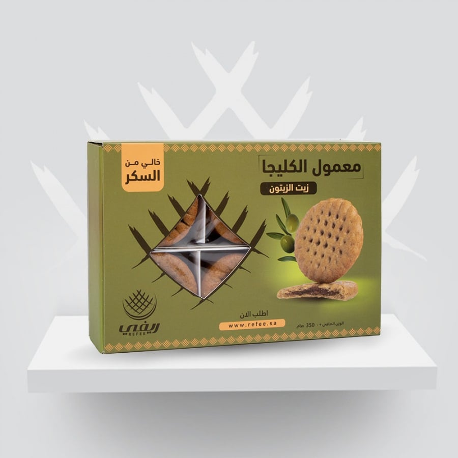 علبة معمول كليجا زيت زيتون بحشوة التمر بدون سكر 350 جرام