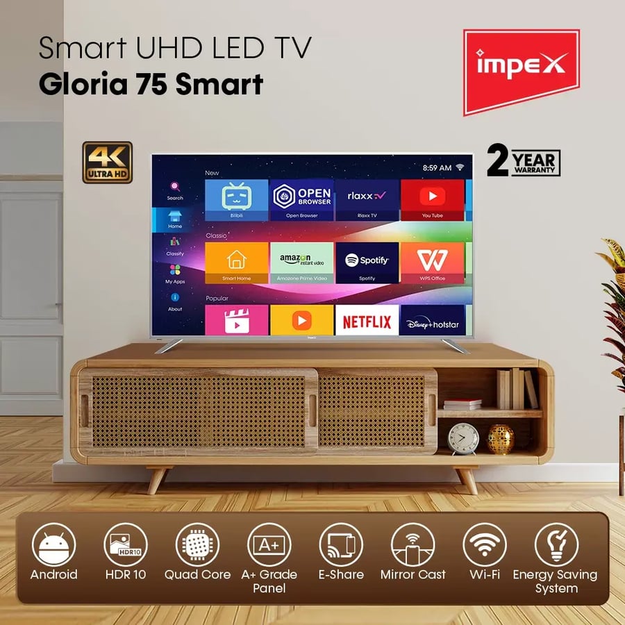 تلفزيون إمبكس الذكي بتقنية QLED فائق الوضوح 4K مقاس 75 بوصة - GLORIA-75Q-SMART