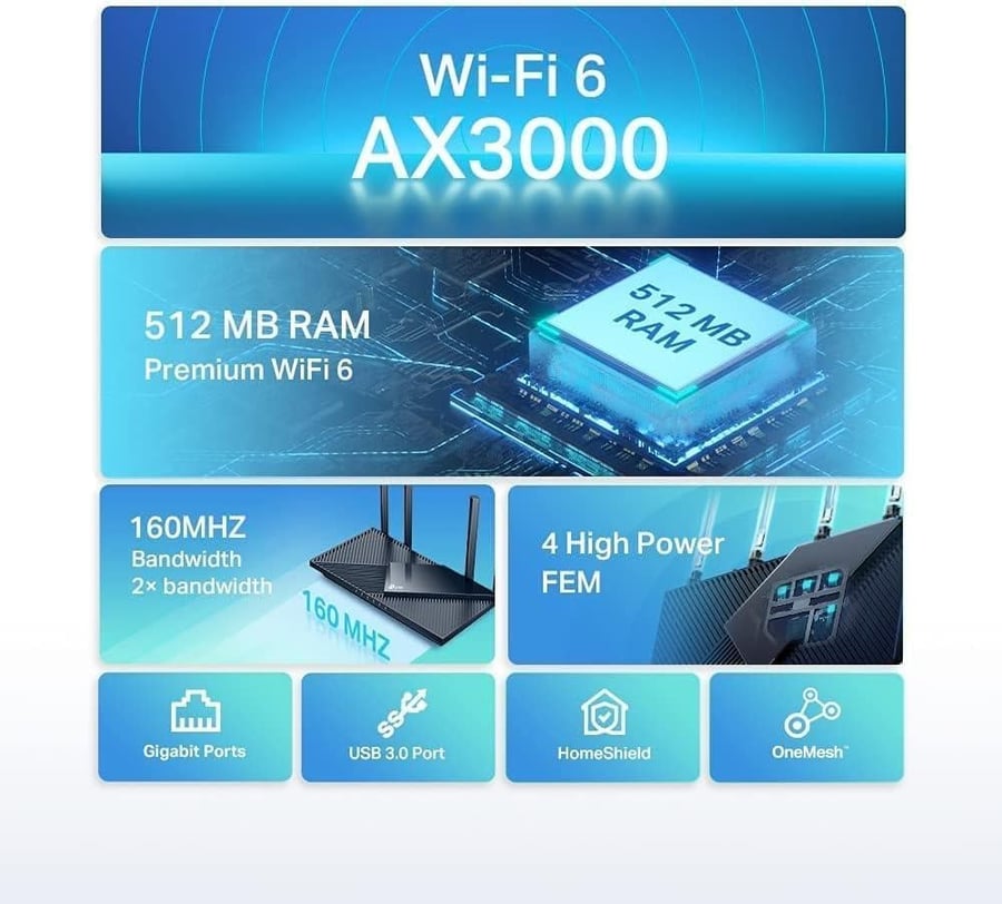 TP-LINK Archer AX55 AX3000 Dual Band Gigabit Wi-Fi 6 Router