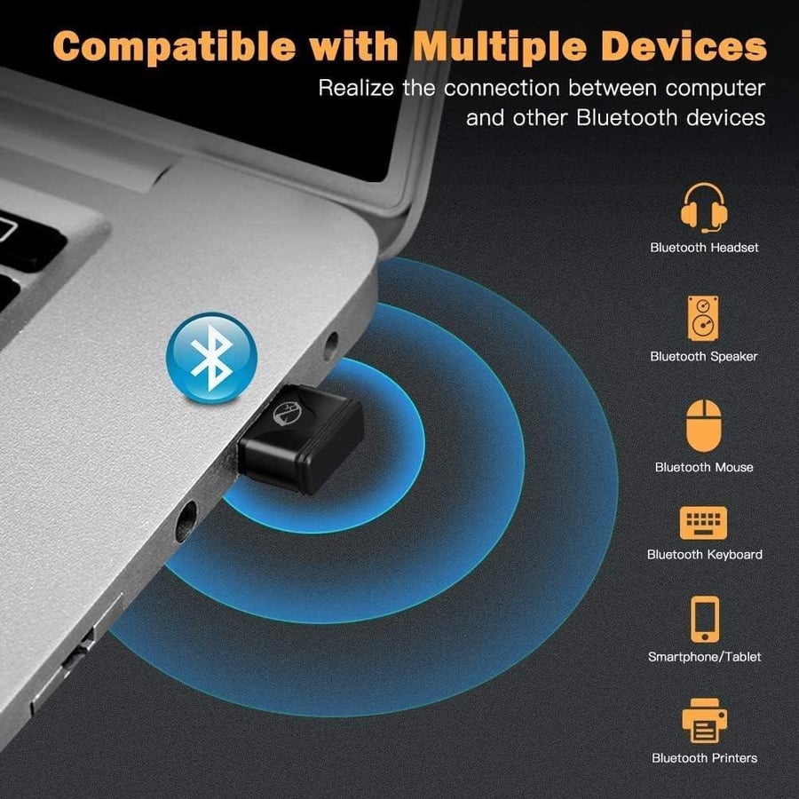 محول مايكرو USB بلوتوث 5.0 للكمبيوتر، دونجل صغير USB بلوتوث 5.0 للكمبيوتر وسماعات الرأس ومكبرات الصوت والكيبورد والماوس والطابعة ويندوز 10/8.1/8/7