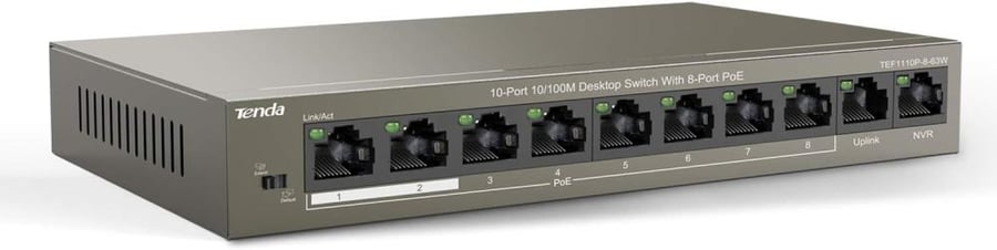TEF1110P-8-63W محول مكتبي 10 منافذ بسرعة 10-100 ميجابت في الثانية