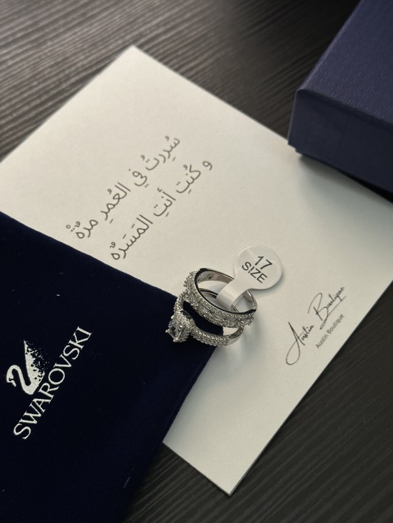 خاتم فصوص سوارفسكي فضي / مع الملحقات