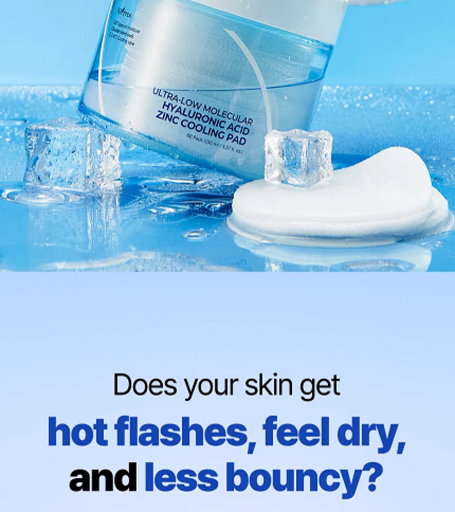 Acentri pads for cooling with hyaluronic acid and very low molecular zinc