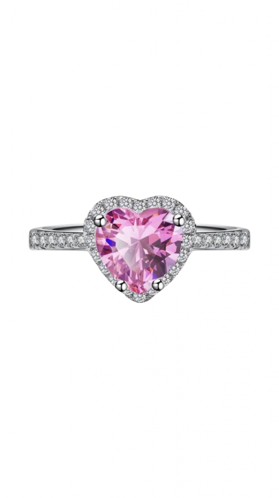 Silver ring encrusted with crystal decorated with its crystal in pink color