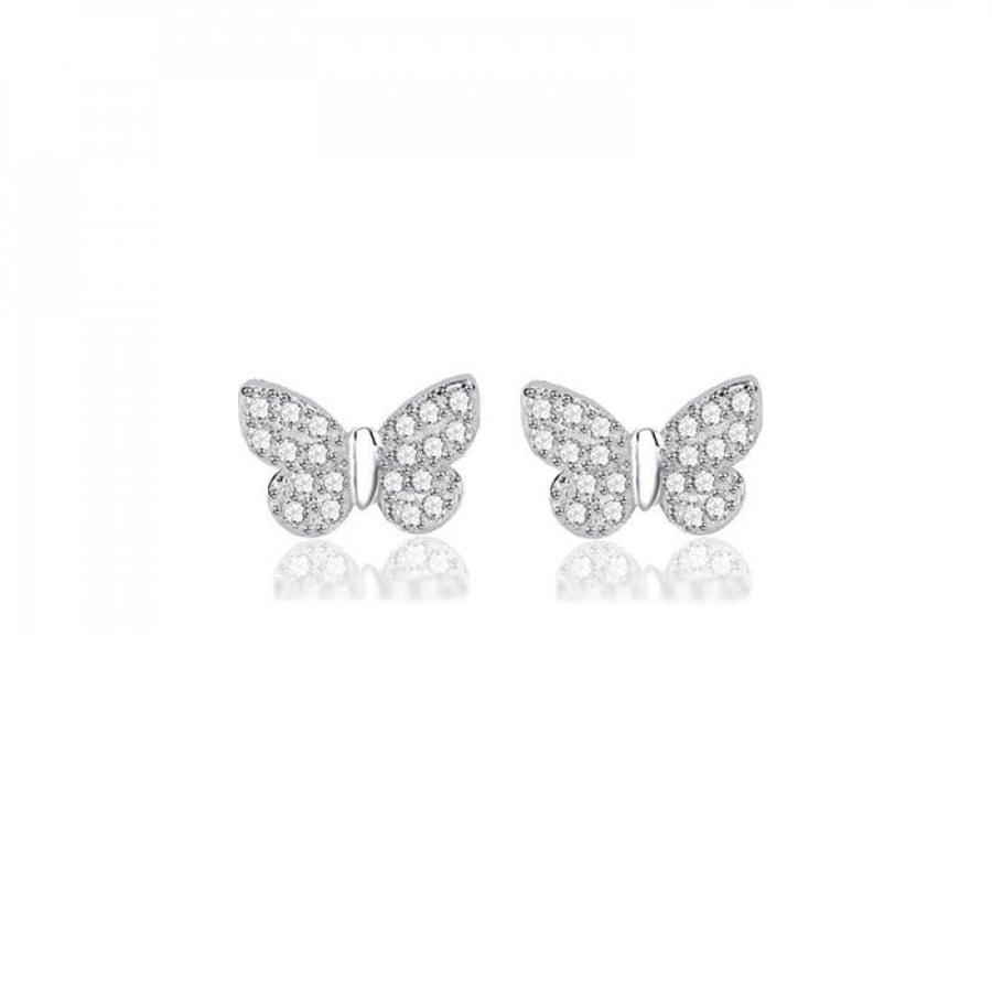 Silver earrings in the shape of a butterfly encrusted with crystals
