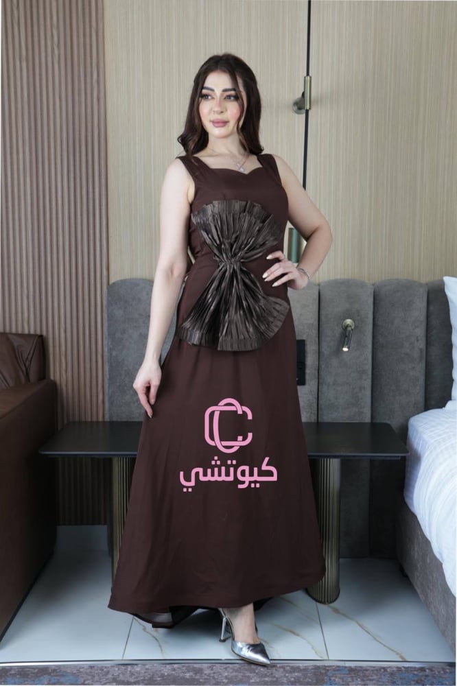 فستان سهرة بني بفيونكة شانتون أنيق ناعم من Cutecci