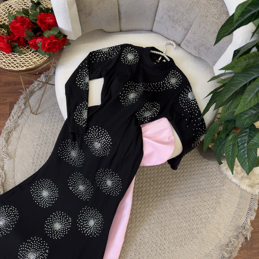 Black evening dress with a belt with a modern design – luxurious and elegant from CUTECCI
