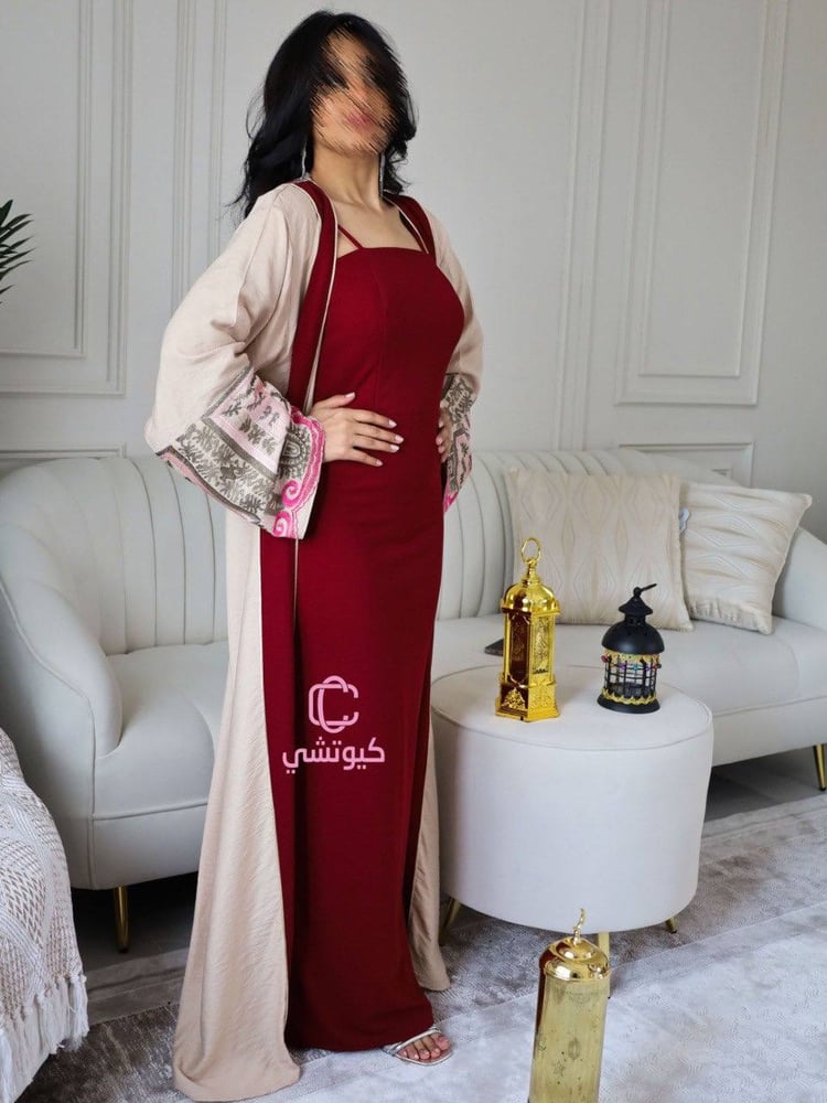 جلابية كشخة عنابية مطرزة فاخرة نسائية