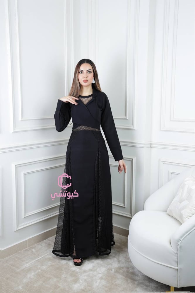 فستان سهرة أسود بكم طويل عصري – ماركة كيوتشي CUTECCI