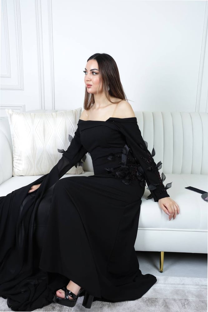 فستان سهرة أسود كريب فاخر من Cutecci – شحن سريع وخامات فخمة