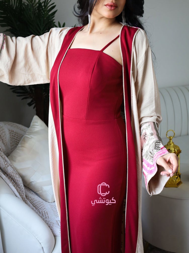 جلابية كشخة عنابية مطرزة فاخرة نسائية