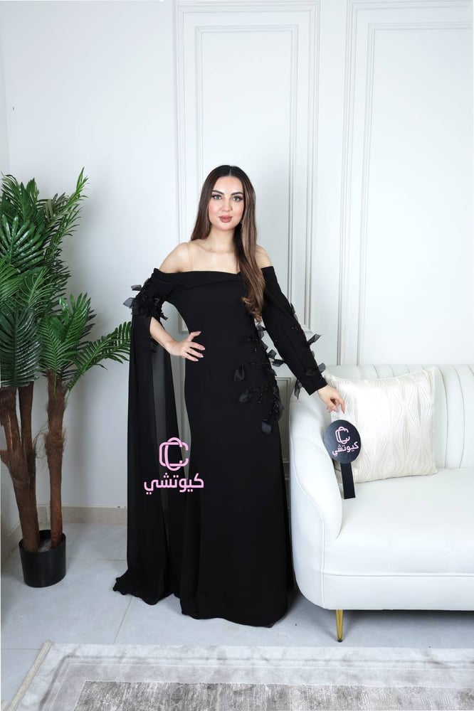 فستان سهرة أسود كريب فاخر من Cutecci – شحن سريع وخامات فخمة