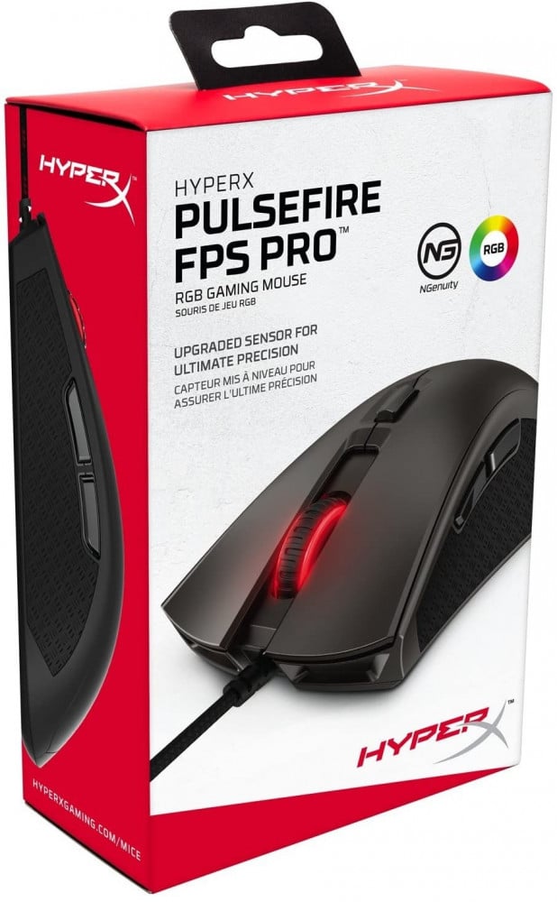 HyperX Pulsefire FPS Pro - Gaming Mouse, Software Controlled RGB Light Effects & Macro Customization, Pixart 3389 Sensor Up to 16,000 DPI, 6 Programmable Buttons, Mouse Weight 95g