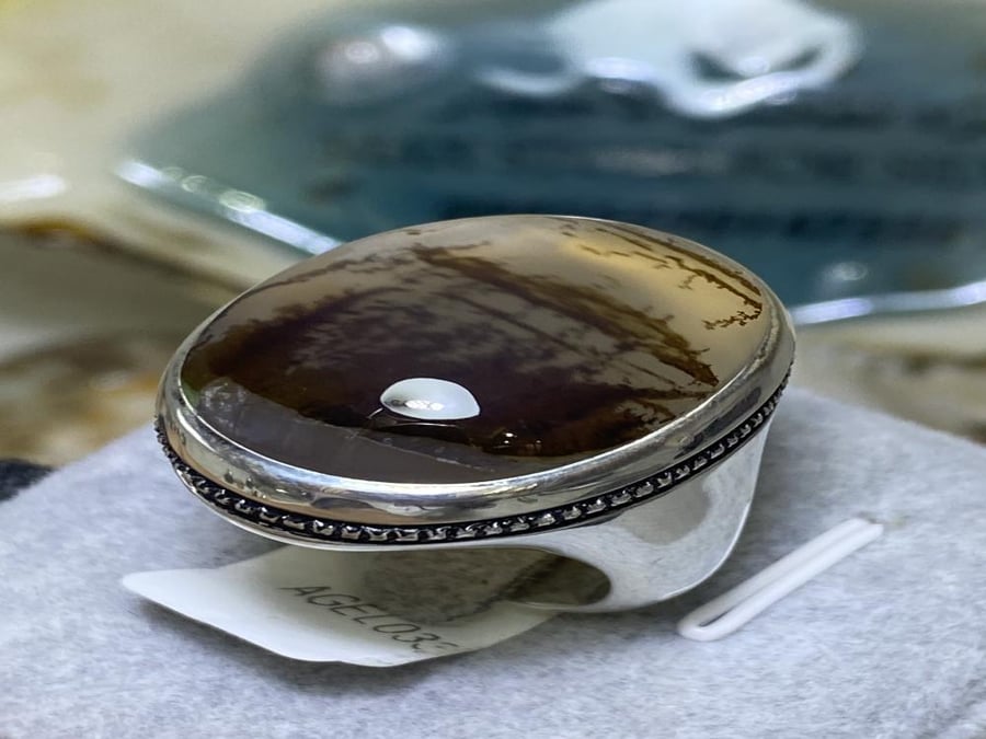 خاتم فضه بحجر العقيق اليماني الشجري صياغة عقيل
