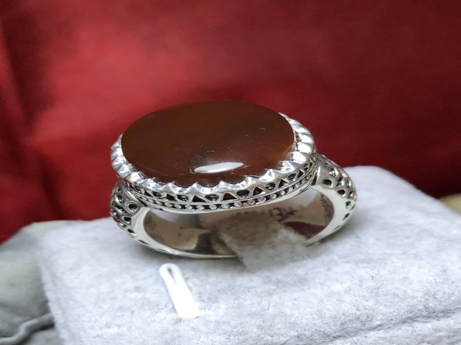 خاتم فضه بحجر العقيق اليماني الكرزي صياغة 3D بختم الرفاعى