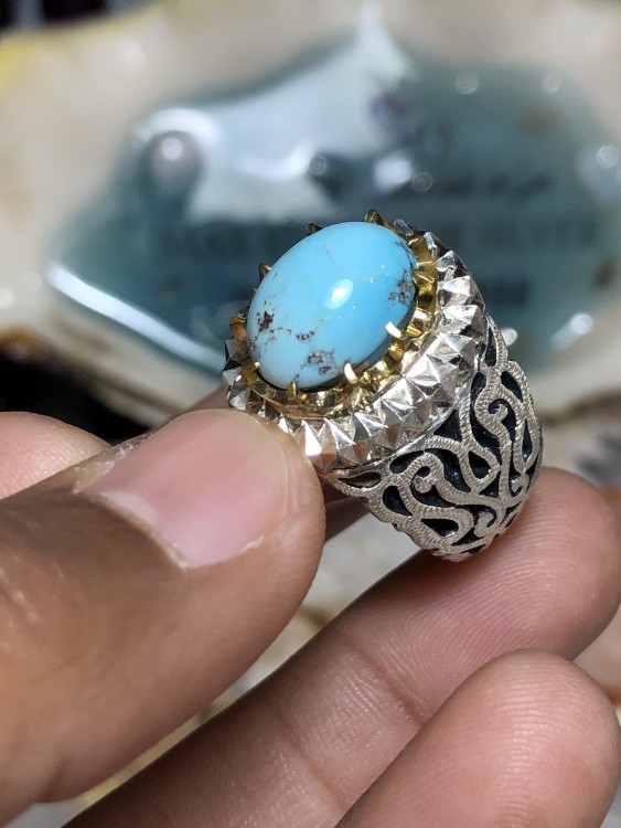 خاتم فضه بحجر الفيروز النيشابوري صياغة فياض