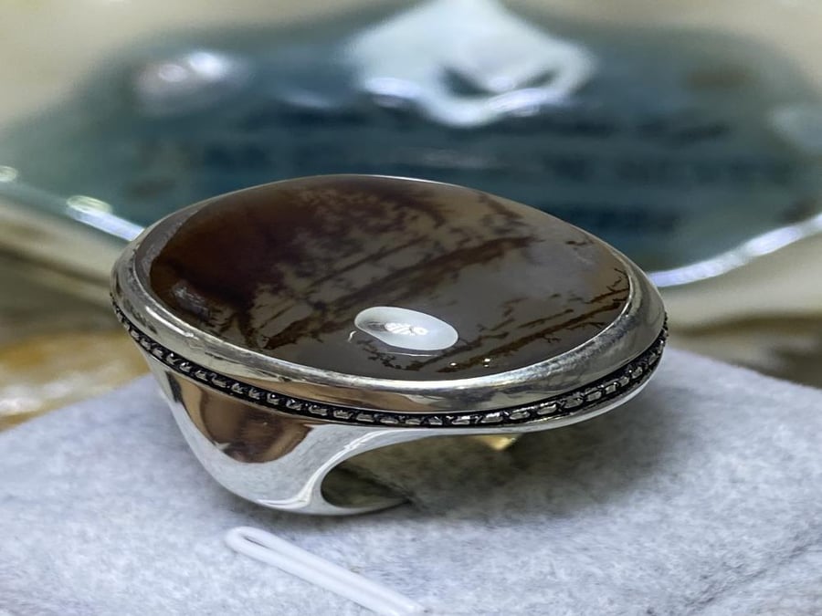 خاتم فضه بحجر العقيق اليماني الشجري صياغة عقيل