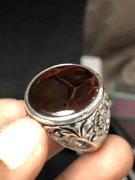 خاتم فضه بحجر كرزي مزعفر صياغه المدينه المنوره