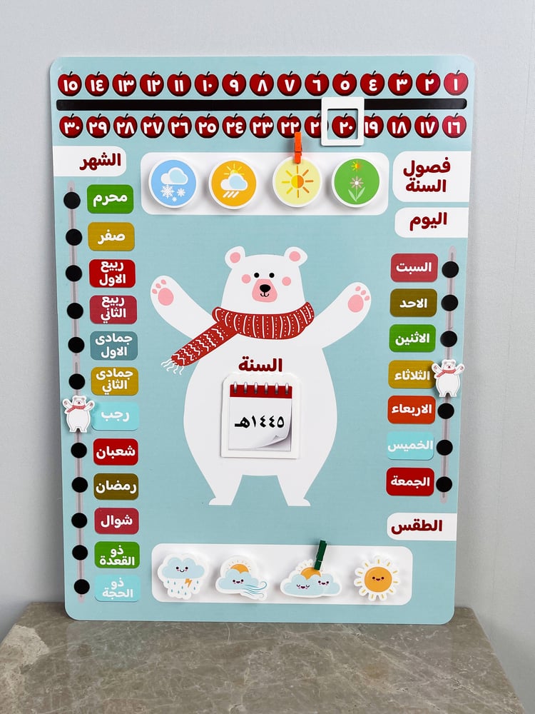 لوحة تحفيز  تعزيز / ايكريلك رزنامة الصف  ( ثيم الدب )