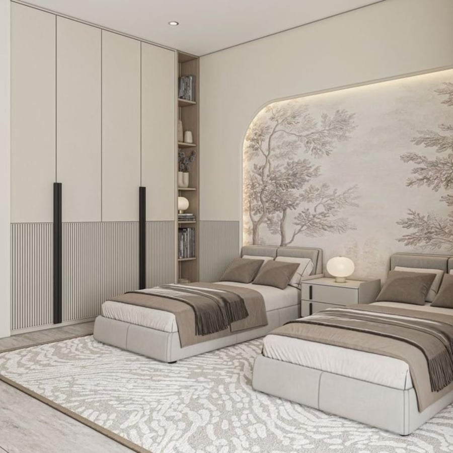 طقم أسرة اطفال بلون بيج مميز  وتصميم أنيق