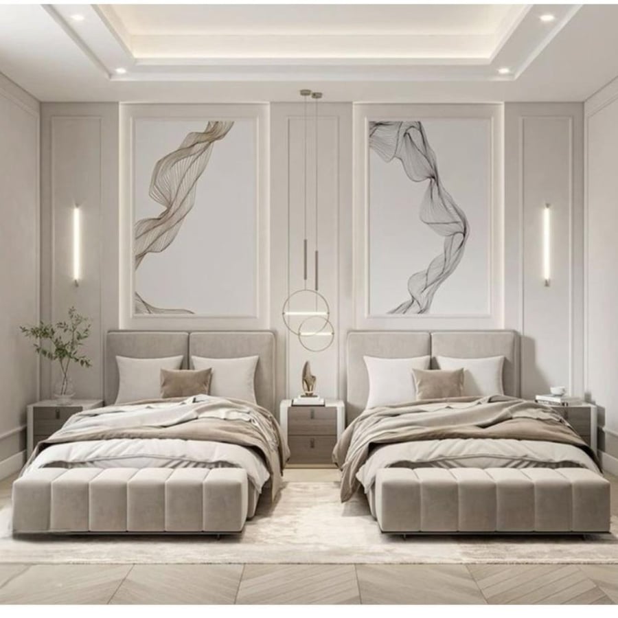 طقم أسرة اطفال بلون بيج وتصميم كلاسيكي وفخم