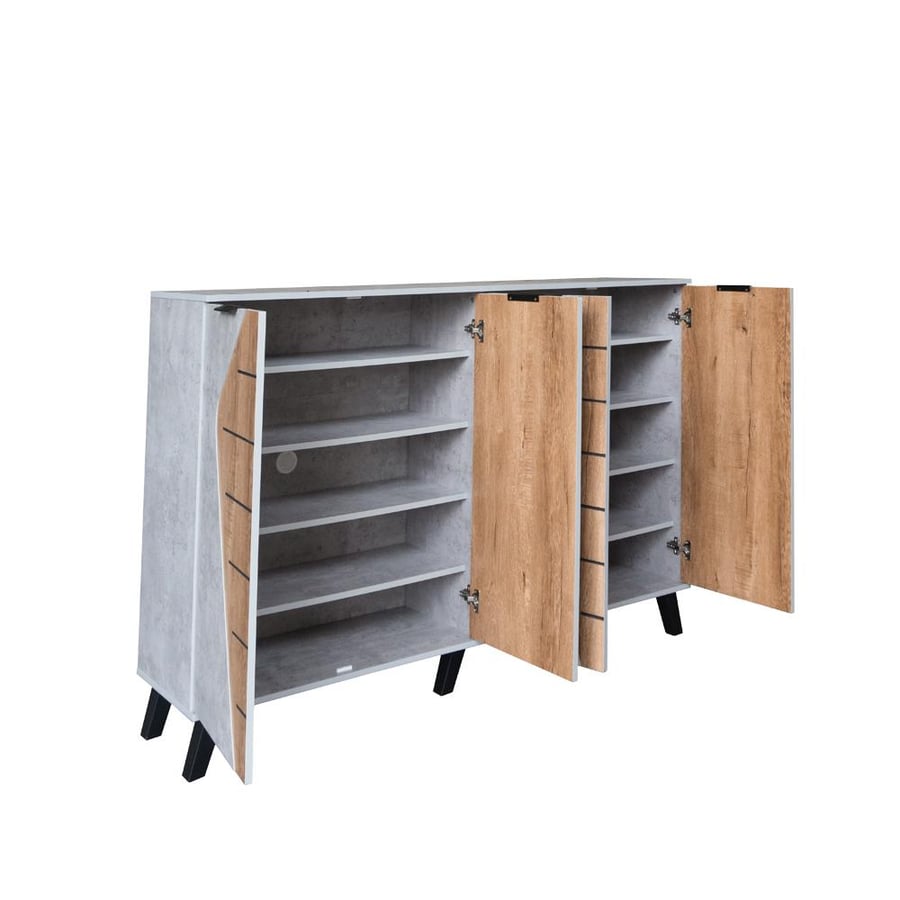 Shoe cabinet with two sections - gray and wooden color