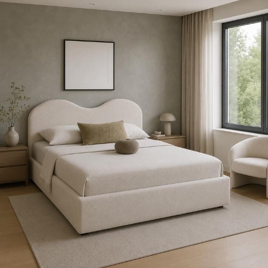 سرير نوم حديث تصميم عملي ولمسات فنية راقية  لون بيج