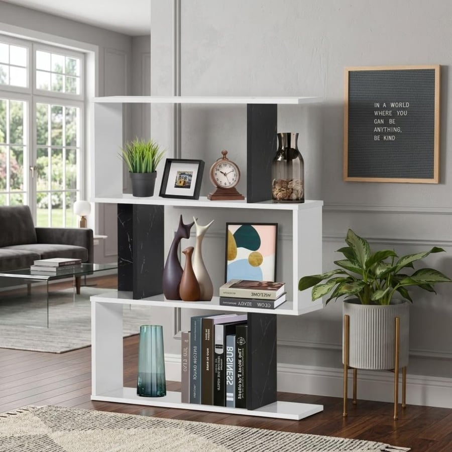 وحدة رفوف مودرن بلون اسود مع ابيض وتصميم أنيق