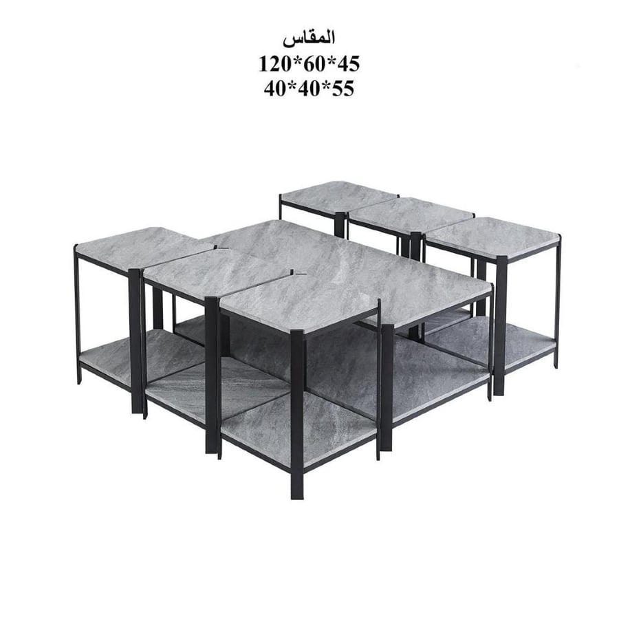 طقم طاولات خدمة 7 قطع بتصميم أنيق و مميز و لون رمادي فاتح رائع