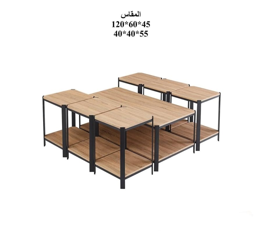 طقم طاولات خدمة 7 قطع بلون خشبي