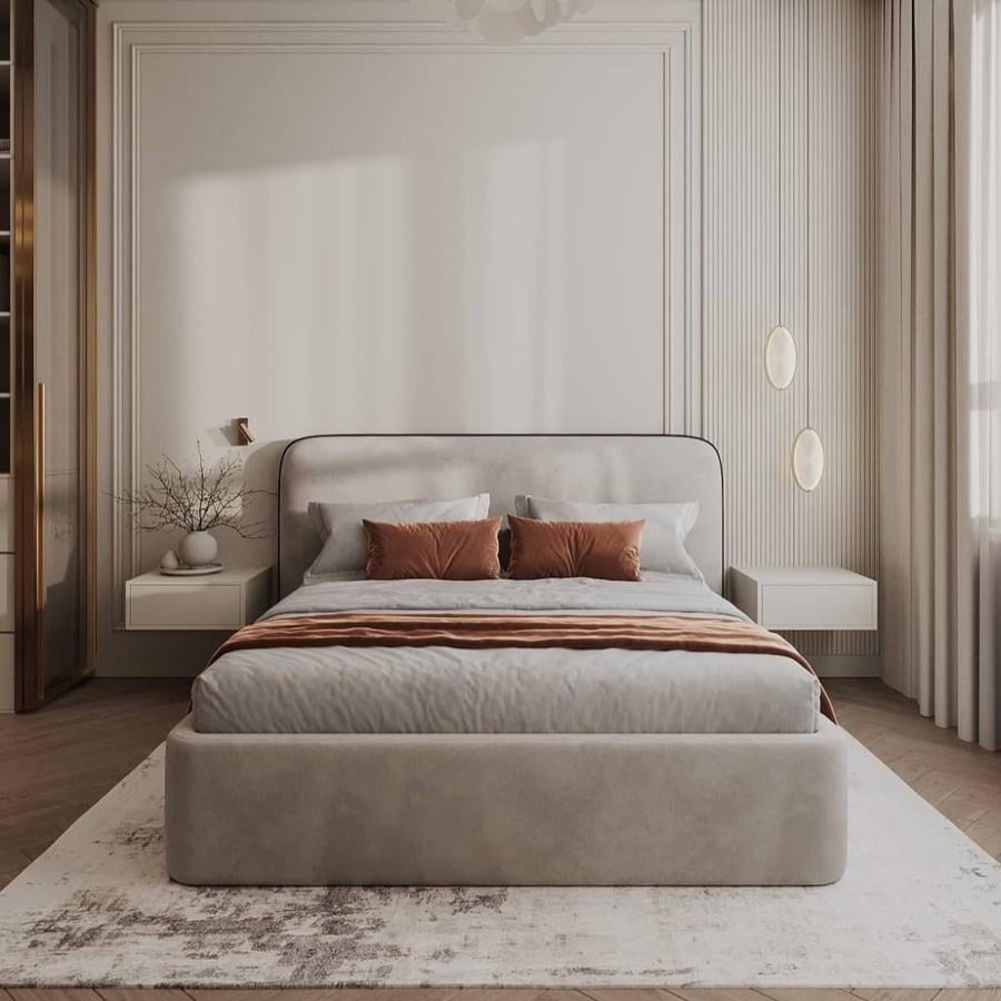 سرير مودرن بلون بيج مميز وتصميم فاخر